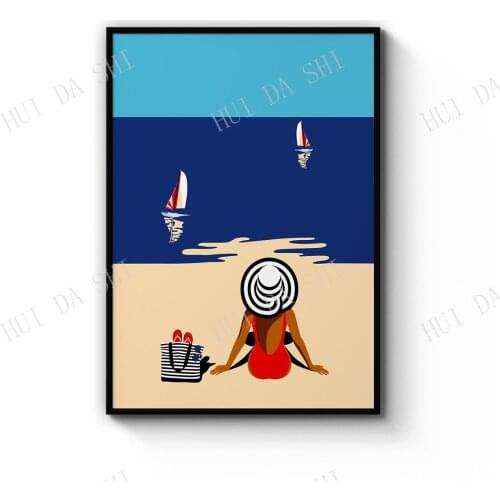 Retro Summer Beach Coastal Fashion Wall Art Print Poster or Canvas Artwork