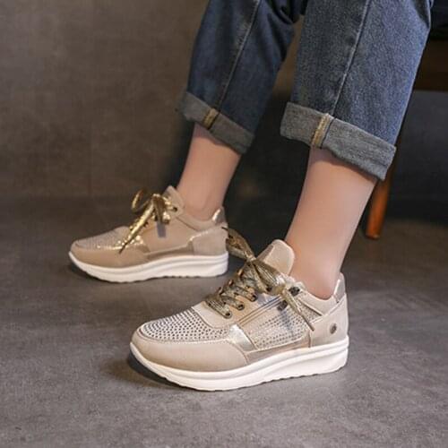 Rhinestone Suede Color Matching Lace-up Womens Single Shoes Wedge Sneakers Fall 2021 New Casual Increase Walking Womens Shoes