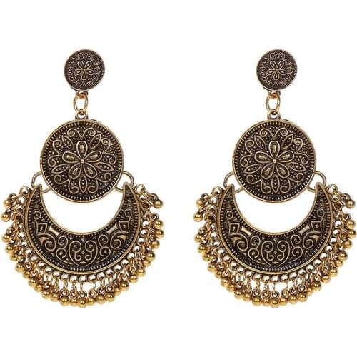 HuaTang Vintage Gold Silver Color Relief Tassel Earrings For Women Alloy Hoop Earrings Pendientes Jewelry Oorbellen Brincos 3380