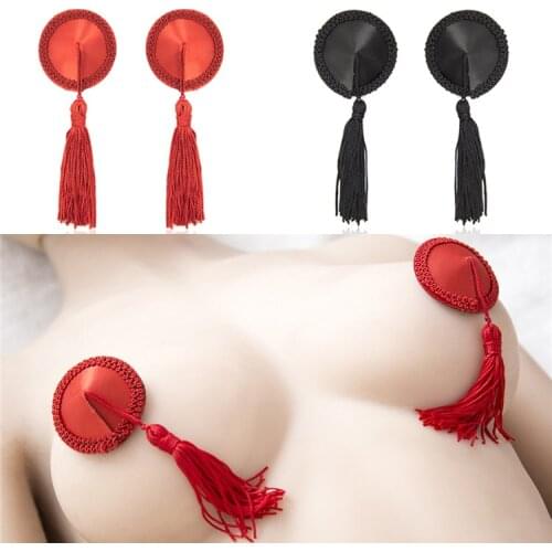 Body jewelry nipple ring Round tassel nipple stickers Woman sexy breast fashion jewelry red black nipple cover
