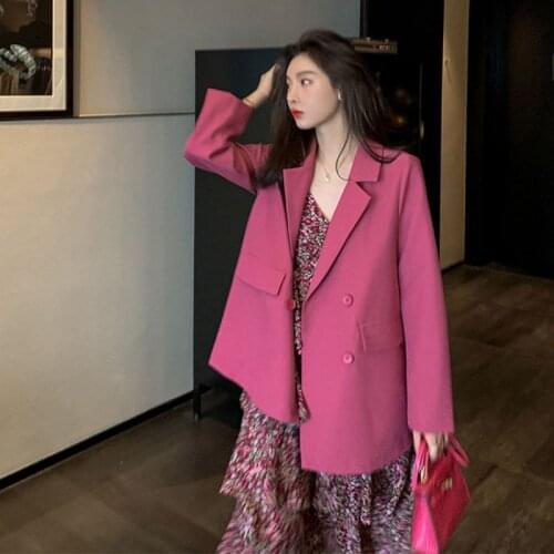 Women Elegant Long Sleeve Double Breasted Blazer Jacket Casual Solid Female Chic Lady Office Suit Blazer Outwear Coat