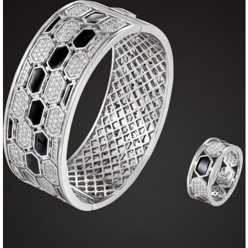 Zlxgirl Big size Enamel Snake bangle ring bridal jewelry sets for women brand copper wedding bracelet anniversary jewelry sets