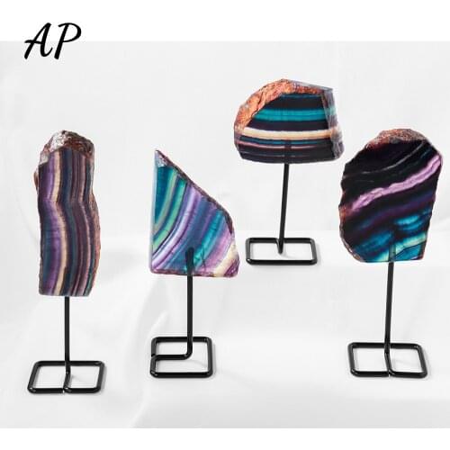 1PC Natural Crystal Rainbow Fluorite Bracket Ornament Energy Quartz Colorful Gem Lucky Decoration Gift