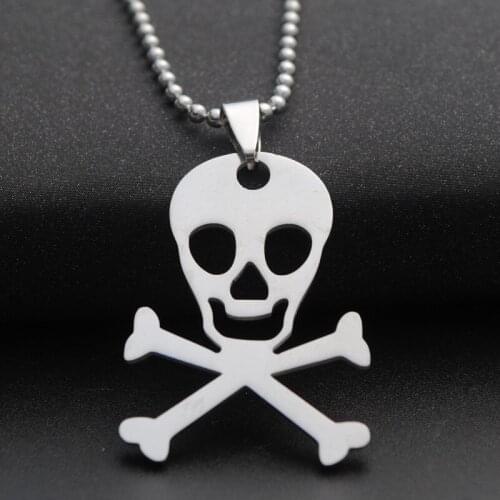 10pcs Stainless steel love heart skull horror pirate scary mask sign pendant necklace skeleton Women men gift necklace jewelry