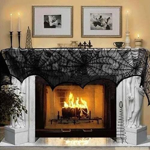 18 X 96 Inch Black Lace Spiderweb Halloween Decoration Spider Props Fireplace Mantle Scarf Cover Halloween Party Supplies