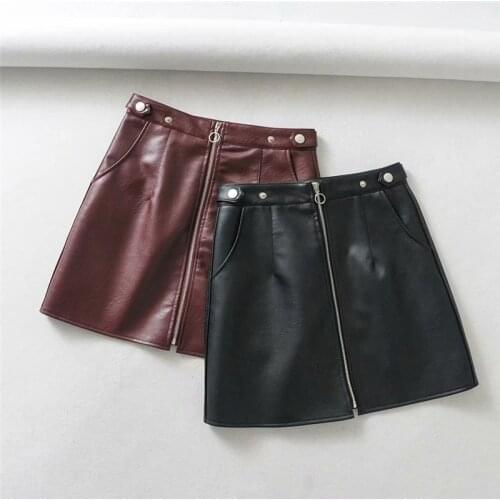 2020 early spring European and American style womens new wholesale high waist pocket zipper PU leather skirt DQ1336