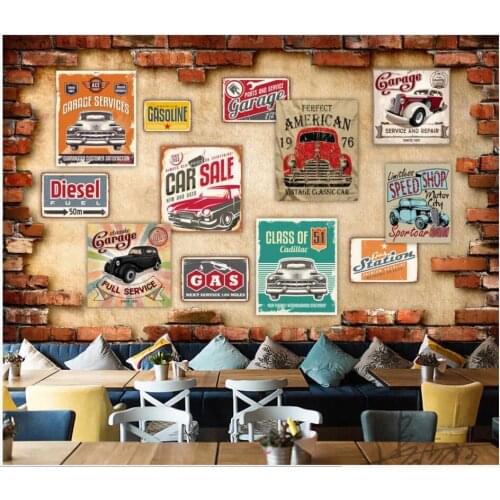 WDBH Custom photo 3d wallpaper European retro vintage broken brick wall classic car room 3d wall murals wallpaper for walls 3 d