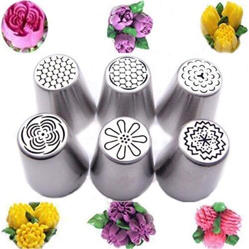 6Pcs Stainless Steel Cake Nozzles Russian Pastry Tip Icing Piping Nozzle Decorating Tools Fondant Confectionery Sugarcraft