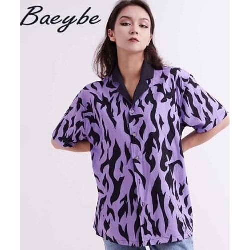Fashion Woman Casual Blouses Blue Flame Print Shirt Unisex Couple Homewear Man Summer Beach Shirts Short Sleeve Cool Streetwear