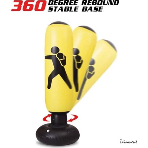 63 Inch Boxing Punching Bag Inflatable Free-Stand Tumbler Muay Thai Training Pressure Relief Bounce Back Sandbag with Air Pump