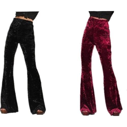 Flare pants women Elastic waist pleuche high waist leggings autumn winter fashion trousers club pants Black red
