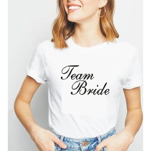 Team Bride Ulzzang Tee Shirt Femme 2021 Summer O-neck Loose Women Tshirt Black White Cotton T-shirt Women Top