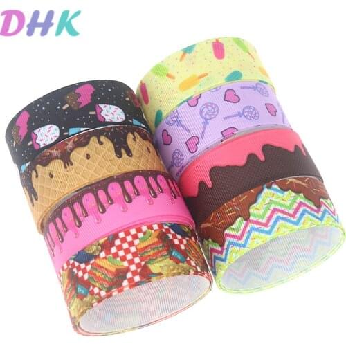 DHK 5yards cupcake ice cream Printed Grosgrain Ribbon Accessory Hairbow Headwear Decoration DIY Wholesale OEM E1733