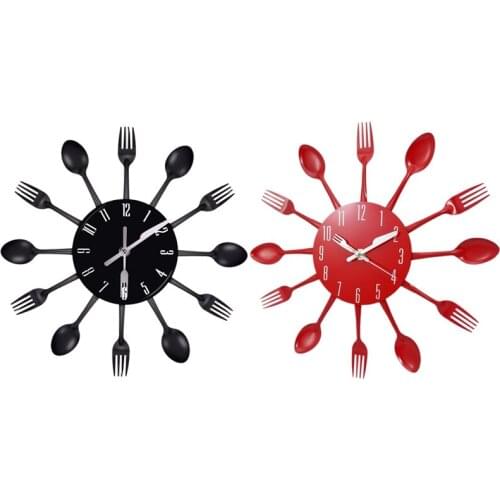 Home Decorations Noiseless Stainless Steel Cutlery Clocks Knife and Fork Spoon Wall Clock Kitchen Restaurant Home Decor
