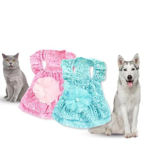 Pet Dog Beautiful Print Flower Decorated Princess Cotton Dress Cool Summer Dresses For Small Dogs DC792