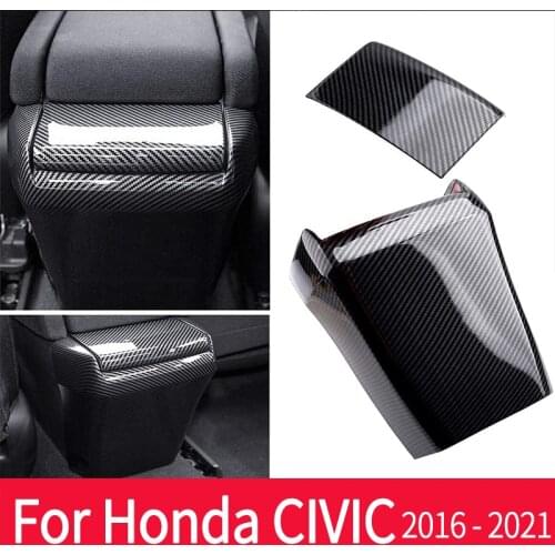 Dreamseek Center Armrest Box Rear Panel Anti-Kick Cover for Honda Civic 2016 -2020 Carbon Fiber Style Interior Frame Trim