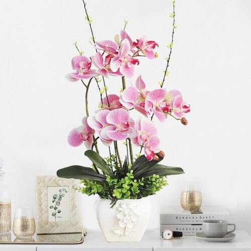 Chinese Ceramic Vase Simulation Flower Phalaenopsis Home Livingroom Furnishing Decoration Club Cafe Table Figurines Decoration