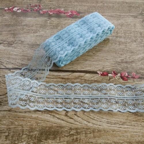Beautiful! 10 yards 45mm Light Sky Blue net embroidery lace Bilateral DIY jewelry, clothing, wedding, floral accessories