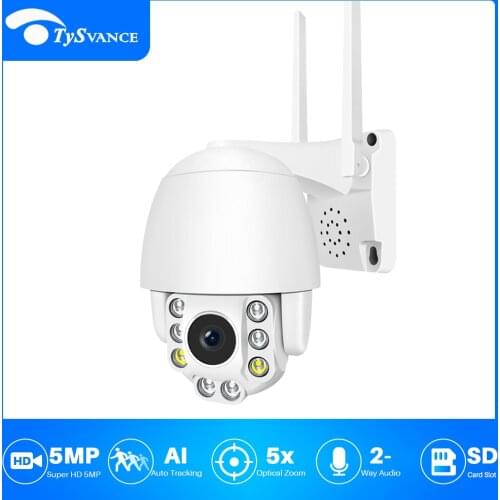 HD 5MP 2MP WIFI/4G IP PTZ Dome Camera AI Human Auto Tracking Outdoor 5X Optical Zoom Full Metal Color Night Vision Two Way Audio