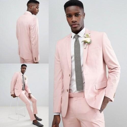 Summer Men Pink Tuxedos 2 Pieces ( Jacket + Pants ) Custom Made Notched Lapel Loose Blazer Casual Party Prom Wedding Suits