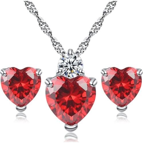 Hot Sale 1PC Natural Necklaces Silver Color Garnet Heart Crystal Pendant Necklace Valentine For Romantic Gift Dropshipping May22