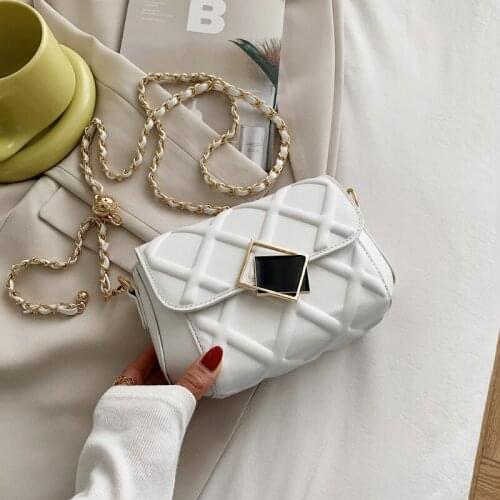 Small PU Leather Lozenge Chain Flap Crossbody Bag for Women 2021 Classic Fashion Luxury Branded Chain Shoulder Handbags Purse