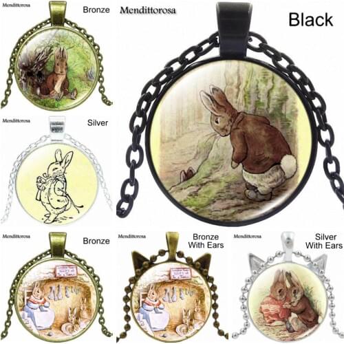 For Women Fashion Jewelry Benjamin Bunny Glass Pendant Necklace Newest Bronze Silver Jewelry