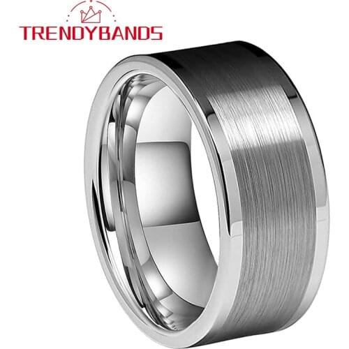 Men Ring Wedding Ring Tungsten Carbide Ring Flat Band Center Brushed Finish 10MM Comfort Fit