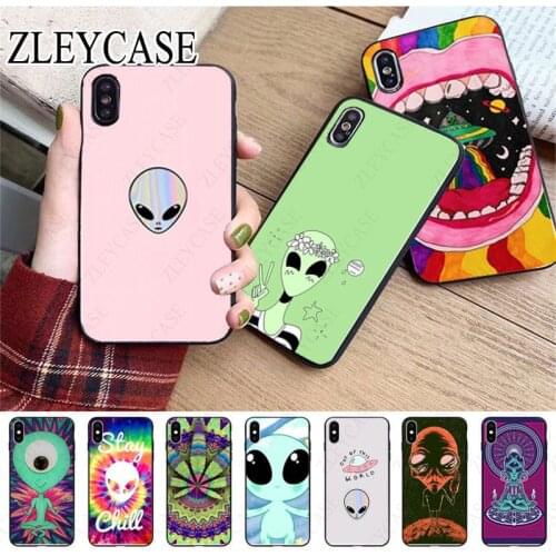 Peace Alien TPU Soft black Phone Cover For iphone x xs xr xsmax 11 12pro max 5s SE 2020 6splus 7 8plus 12mini cover