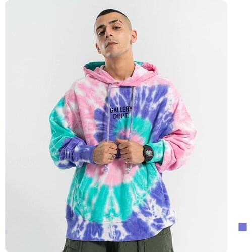 Mens Tie Dyed New Multi-color Tie-dye Letter Print Hoodies Streetwear Autumn Vintage Oversized Hip Hop Hoodie Men Pullovers