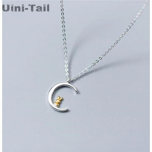 New original handmade 925 sterling silver moon rabbit necklace female Korean students simple fashion trend wild short necklace