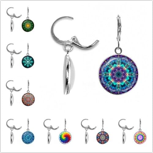Charm Mandala Art Picture Earrings Henna Earring Yoga Om Symbol Zen Buddhism Glass Earrings For Women Jewellery 2021