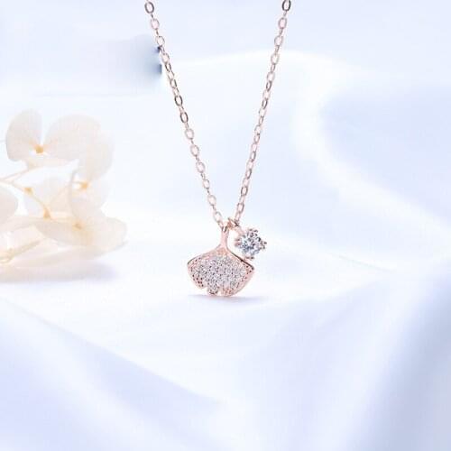 S925 pure ginkgo biloba necklace Chomel female minority collarbone sautoir fashion and personality