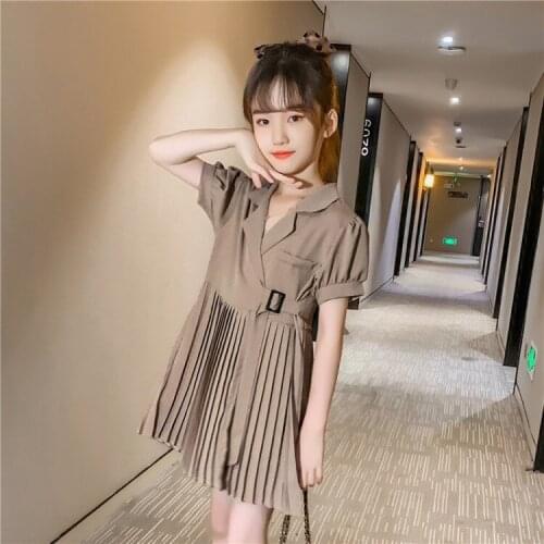 Girls' Dress 2021 New Childrens Gathered Waist Suit Pleated Dress Korean Baby Clothes
