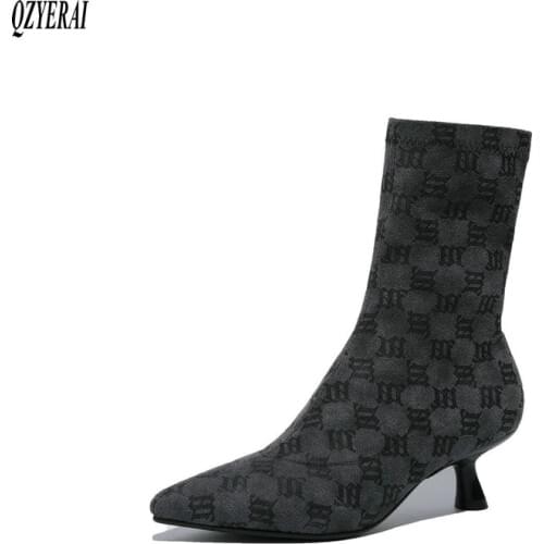 QZYERAI New winter style ankle Genuine leather Women boots warm Stretch boots Fashion boots Women shoes