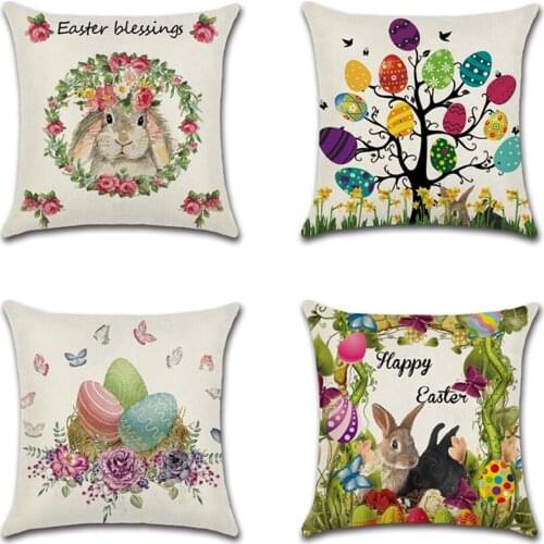 Happy Easter Cushion Covers 3D Bunny Flowers Butterfly Printing Linen Pillowcase Home Decorative Sofa Throw Pillow Cover New