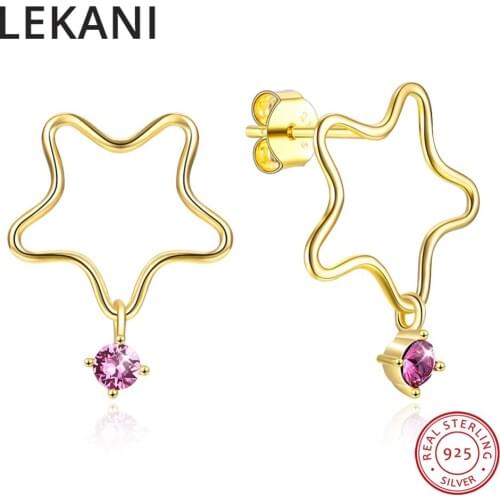 LEKANI Korean Stars Stud Earrings Crystals From Swarovski Gold Plated S925 Silver Jewelry For Women Party Fashion Accessories