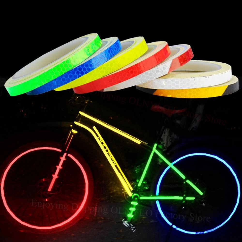 1cm DIY Cycling Reflective Stickers Strip Safety Light Self Adhesive Warning Fluorescent Tape for Bicycle Rim Wheel Yellow red