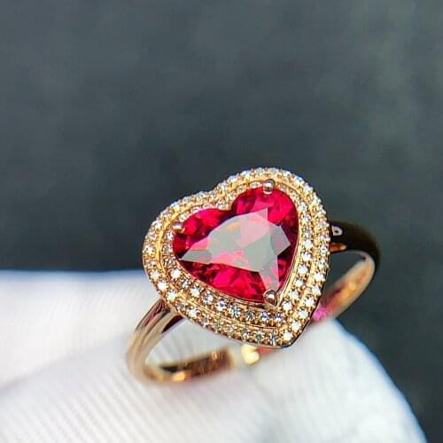 T324 Fine Jewelry Real 18K Rose Gold AU750 100% Natural Red Tourmaline Gemstone 2.2ct Female Rings for Women Fine Ring