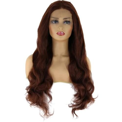 BTWTRY Dark Brown Wavy Wigs Synthetic Lace Front Wig Glueless Heat Resistant Fiber Hair Cosplay Wig for African American Women