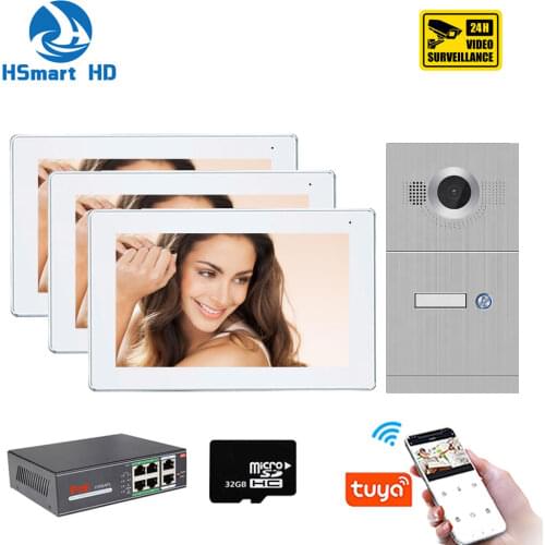 Tuya WIFI 7 inch Touch Screen IP POE Smart Video Door Phone Intercom System with HD Camera support APP Remote Unlock