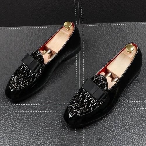 England style mens fashion party banquet dresses soft leather shoes slip-on cravat lazy shoe rhinestone breathable loafers mans