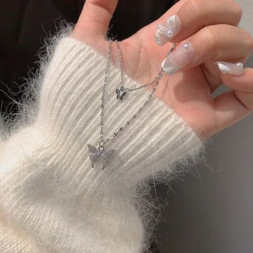 Korean Style Butterfly Multilayer Necklaces Women Fashion Dainty Beach Jewelry French Romantic Bowknot Pendants Clavicle Chain