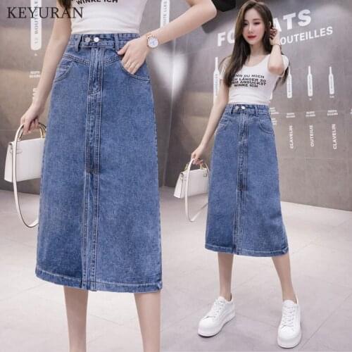 Blue Package hip Chic Harajuku Jeans Skirt Womens 2021 Autumn Split Sexy Denim Skirt Femme High Waist Long A-Line Skirts Vintage