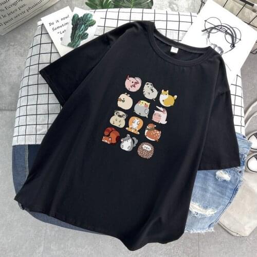 High quality summer short sleeve t-shirts women cartoon tees plus size 6XL 8XL 10XL loose print animal tops 58 62 56 blue black