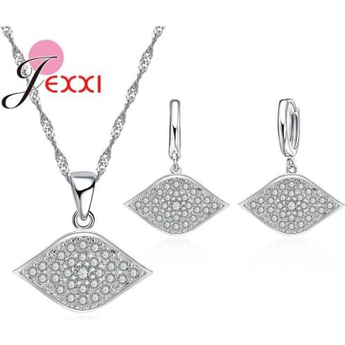 Brand Design Cute CZ Zircon Pendant Necklaces Earrings Sets For Women 925 Sterling Silver Wedding Crystal Jewelery Bijoux Femme