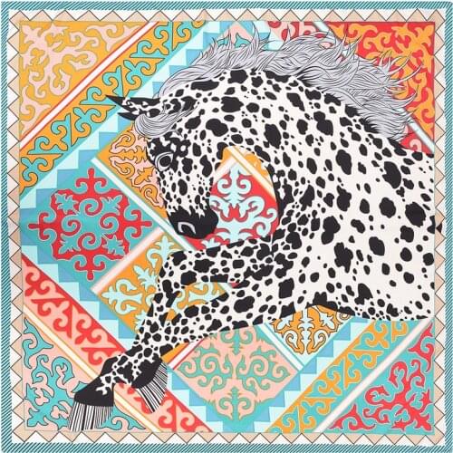 130cm Woman Scarf Shawl 100% Twill Silk Scarf Square Scarf Leopard Unicorn Neckerchief Bandana Headband Hijab Scarves & Wrap