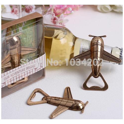 200pcs Our Adventure Begins Airplane Bottle Opener Antique Gold Airplane Bridal Shower Wedding Favors Party Gift Free DHL FEDEX