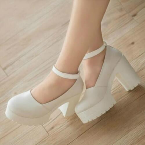 2019 fashion new White Wedges Shoes Platform Pumps Women High Heels Round head High Heels buckles Thick Heel Shoes
