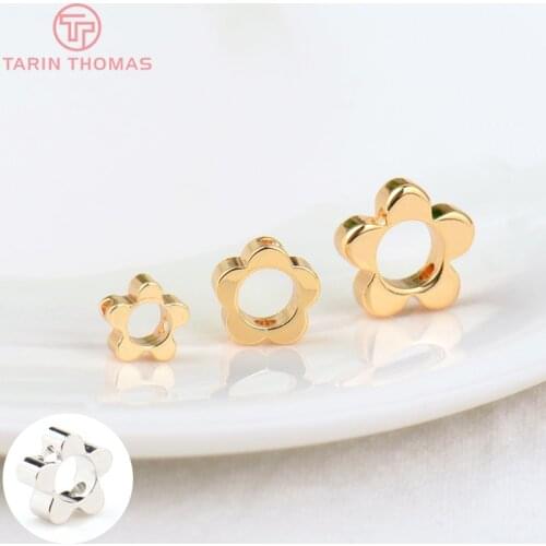 20PCS 6MM 7.6MM 10MM 24K Gold Color Plated Brass Flower Connector Beads Bracelets Spacer Beads Diy Jewelry Accessories